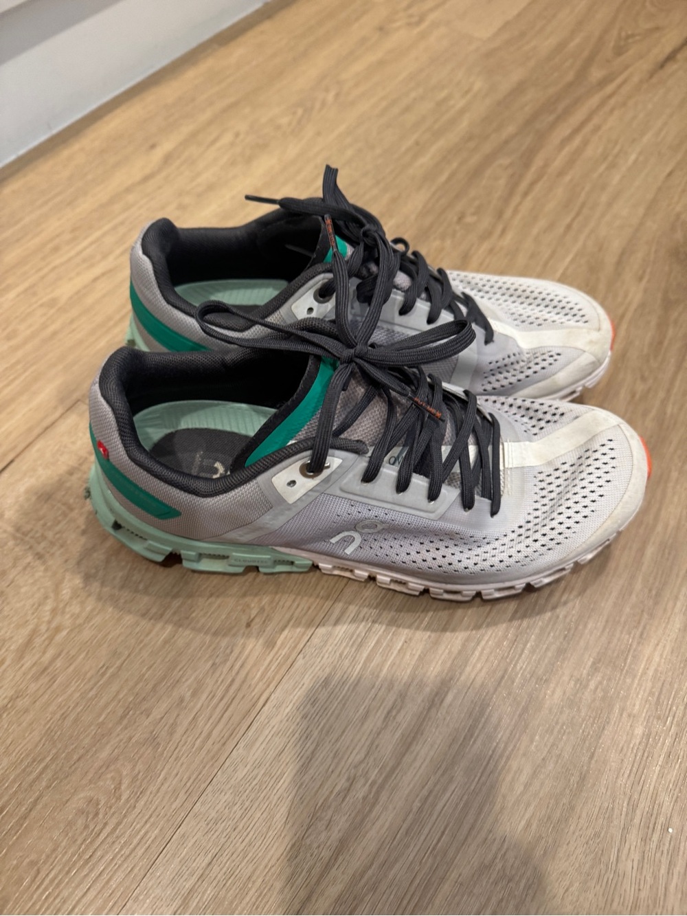 On Running Women's Grey and Mint Athletic Running Shoes